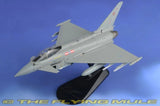 1:72 RAF Typhoon FGR.Mk 4 scale model jet with missiles on display stand