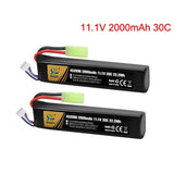 2Pcs 11.1V 2000mAh 30C LiPo Rechargeable Battery + Mini Tamiya Plug for Airsoft