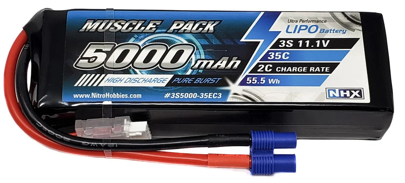 NHX Muscle Pack 3S 11.1V 5000mAh 35C Lipo Battery w/ EC3 Connector Battery