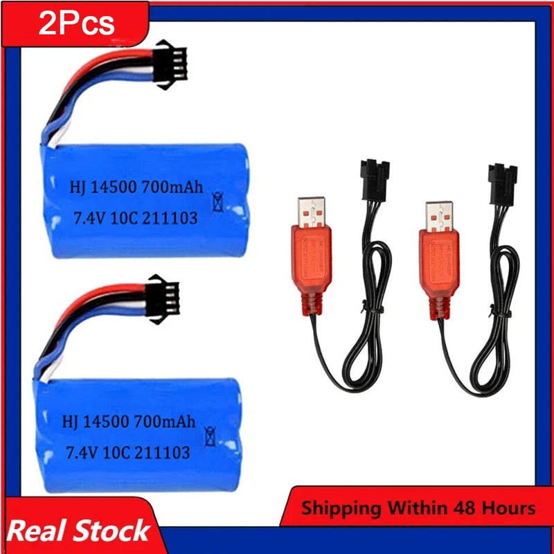 SM-2P 7.4V 700mAh Li-ion Battery + charger For MN45 WPL D12 D90 RC Car Boat Gun Battery