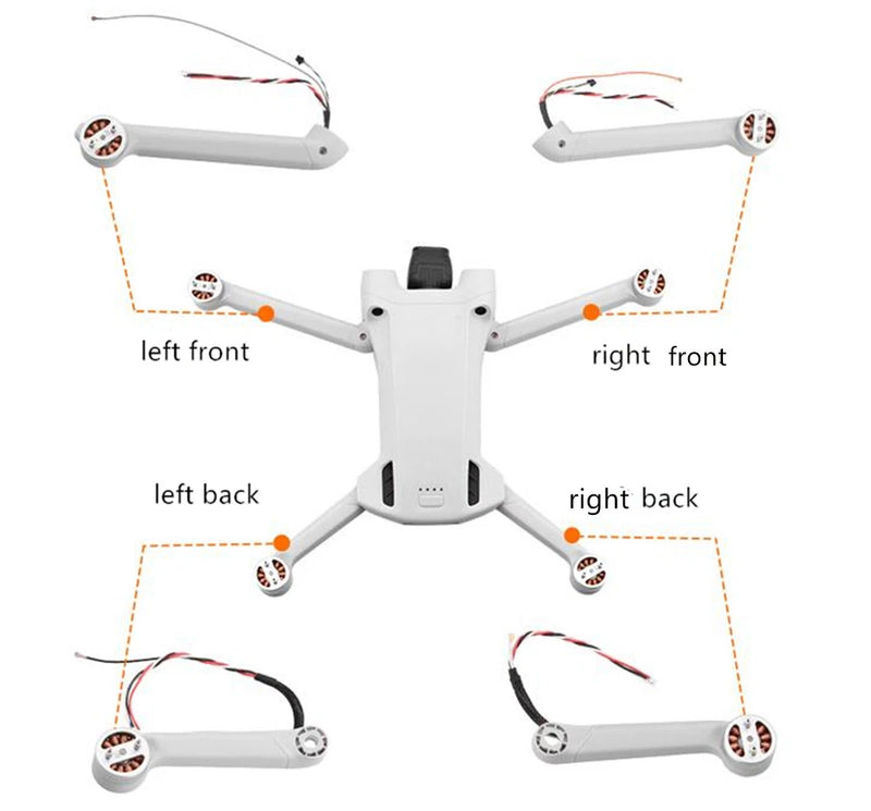 DJI Mavic Mini 3 Pro arm motor assembly: four white arms with motors and wiring