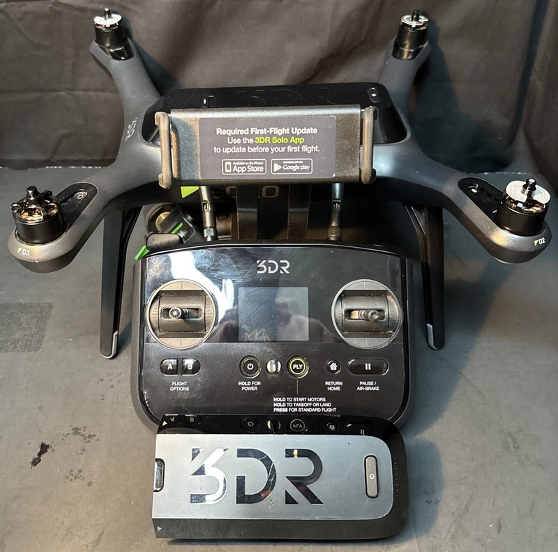 3DR Solo quadcopter drone with four propellers and control screen
