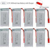 8Pcs 3.7V 1800mAh 25C Lipo Battery JST Connector with Charger Cable for RC Drone Battery