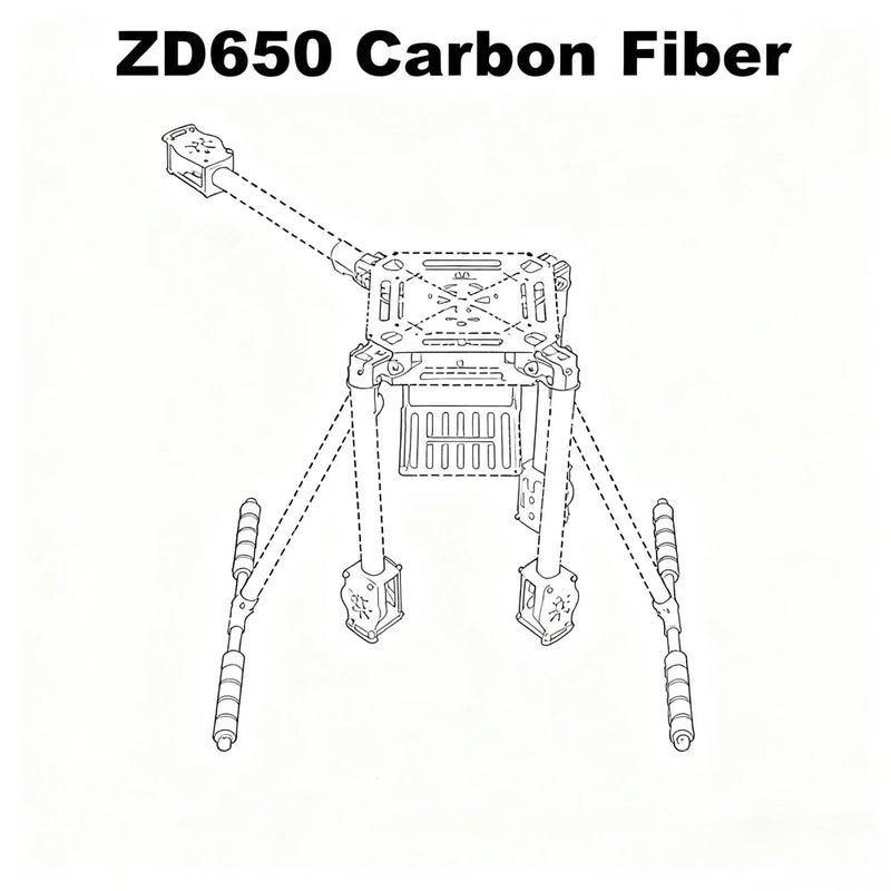 ZD650 650mm Carbon fiber Quadcopter Frame FPV Quad with Carbon Fiber Landing Ski