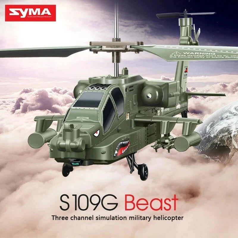 Original SYMA S109G Apache 3.5CH RC Remote Control Military Army Helicopter Toy
