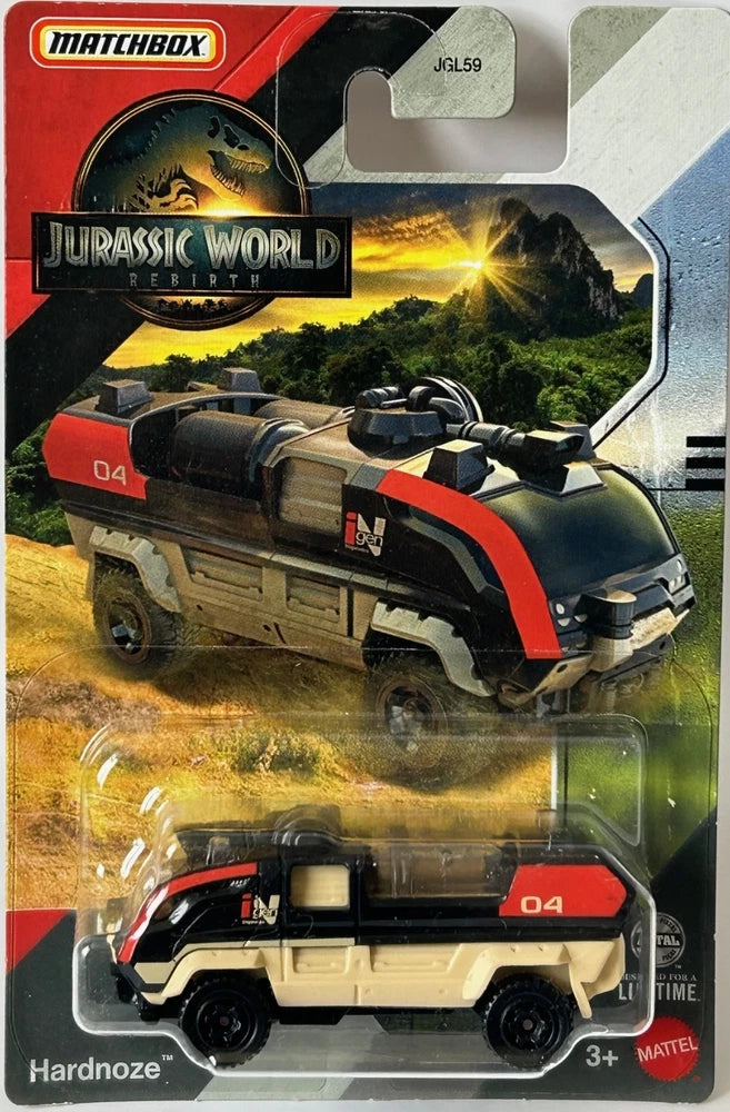 Jurassic World Rebirth Hardnoze Car Model Toy Diecast 1:64 Scale Matchbox