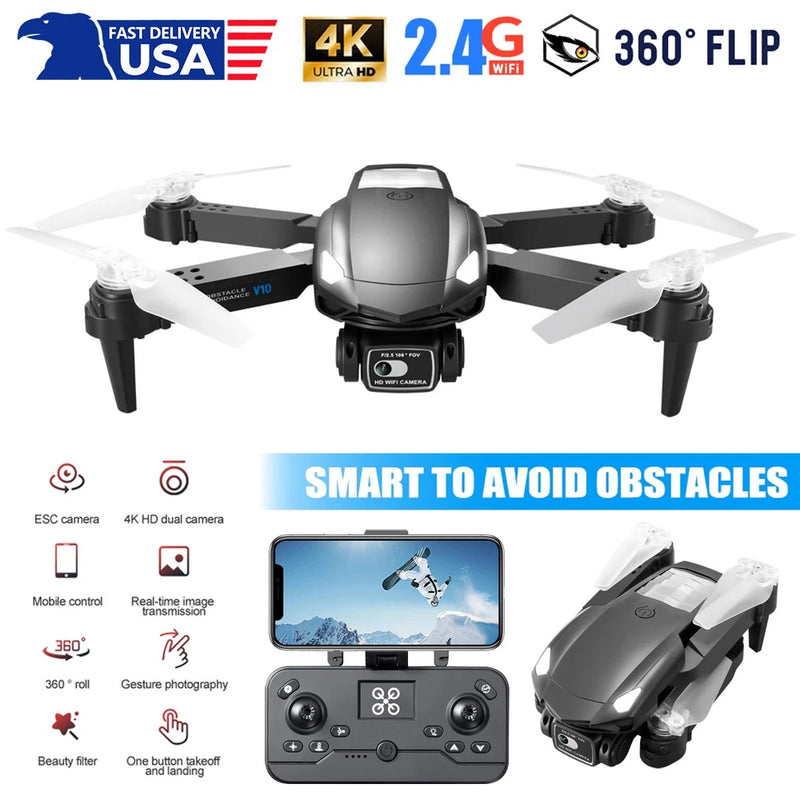 RC Drone With 4K HD Dual Camera WiFi FPV Foldable Quadcopter + 4 Battery