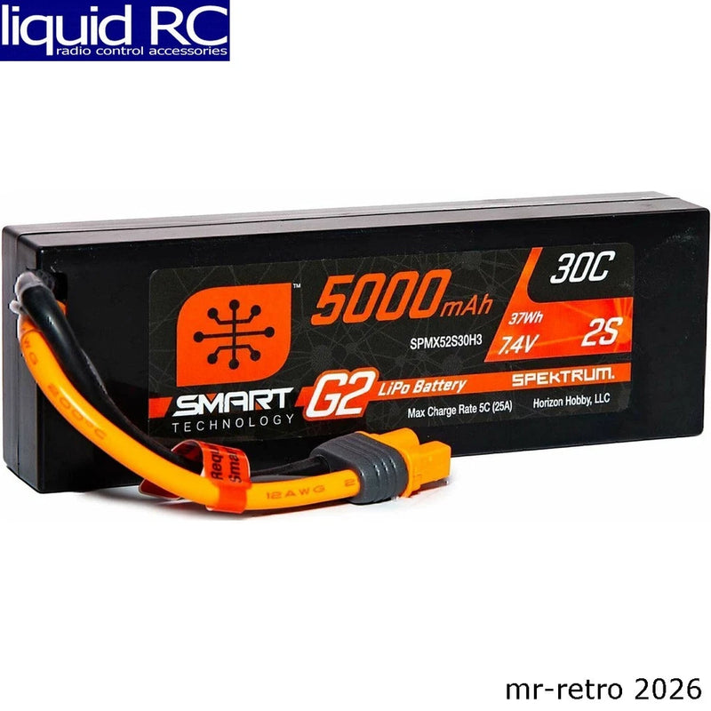 Spektrum X52S30H3 5000mAh 2S 7.4V Smart G2 LiPo 30C Hard Case; IC3 Battery