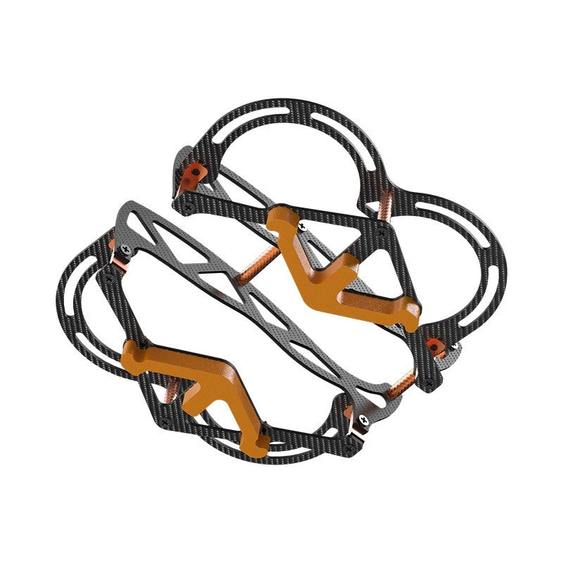 Carbon fiber drone protector armor frame with orange brackets and black mesh pattern