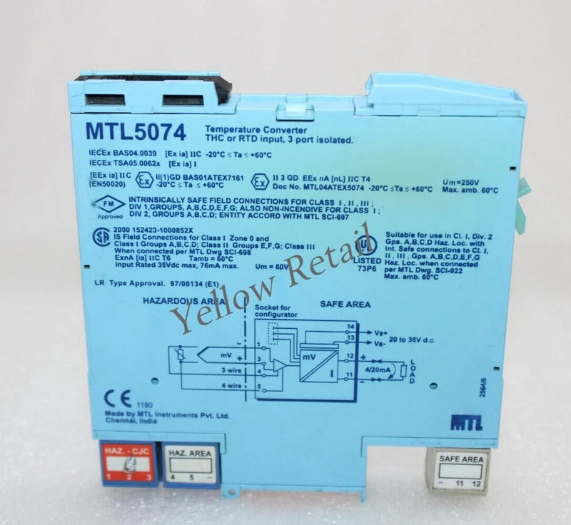 MTL MTL5074 TEMPERATURE CONVERTER THC OR RTD INPUT 3 PORT ISOLATED