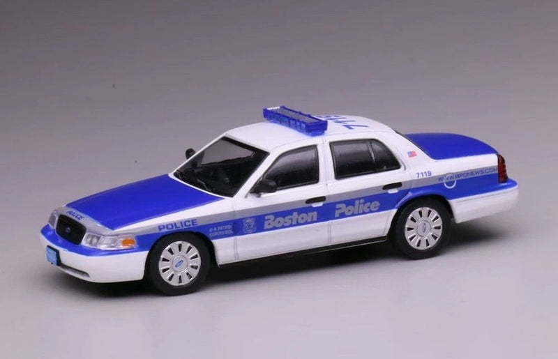 ED 1:64 596 Blue Boston Police Crown Victoria CV Model Diecast Collect Car