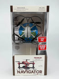 Palm-size kids performance drone in retail box, blue and black with red accents, RC 2.4G
