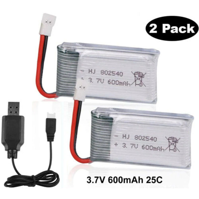 2Pcs 3.7V 600mAh 25C Lipo battery XH2.54 w/ USB Charger for RC Quadcopter Drone