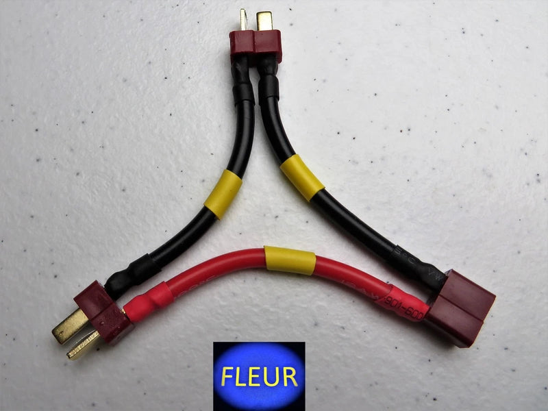 RC connector adapter cable with red and black leads, gold pins and two plugs
