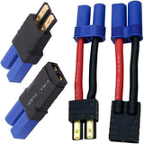 RC LiPo battery connector adapter set with blue holders, red/black wires, gold pin plugs