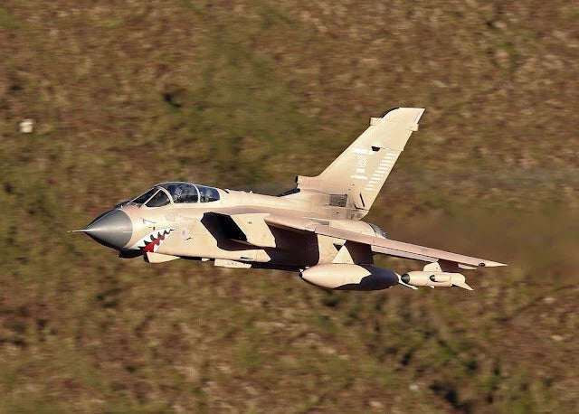 1:72 scale Tornado GR.1 model jet, grey and white, side view with fin and wings