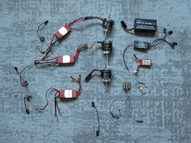 RC drone motor and electronic component set with wires and connectors
