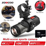 SOOCOO sports action camera with helmet mount and 128GB microSD card