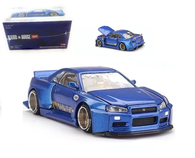 Blue die-cast 1:64 scale street car model with front splitter and hood details