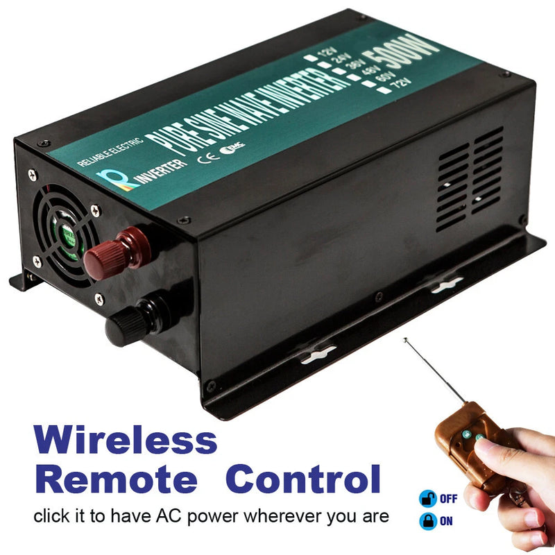 500W Pure Sine Wave Power Inverter 48V to 110V 120V Home System Remote Control