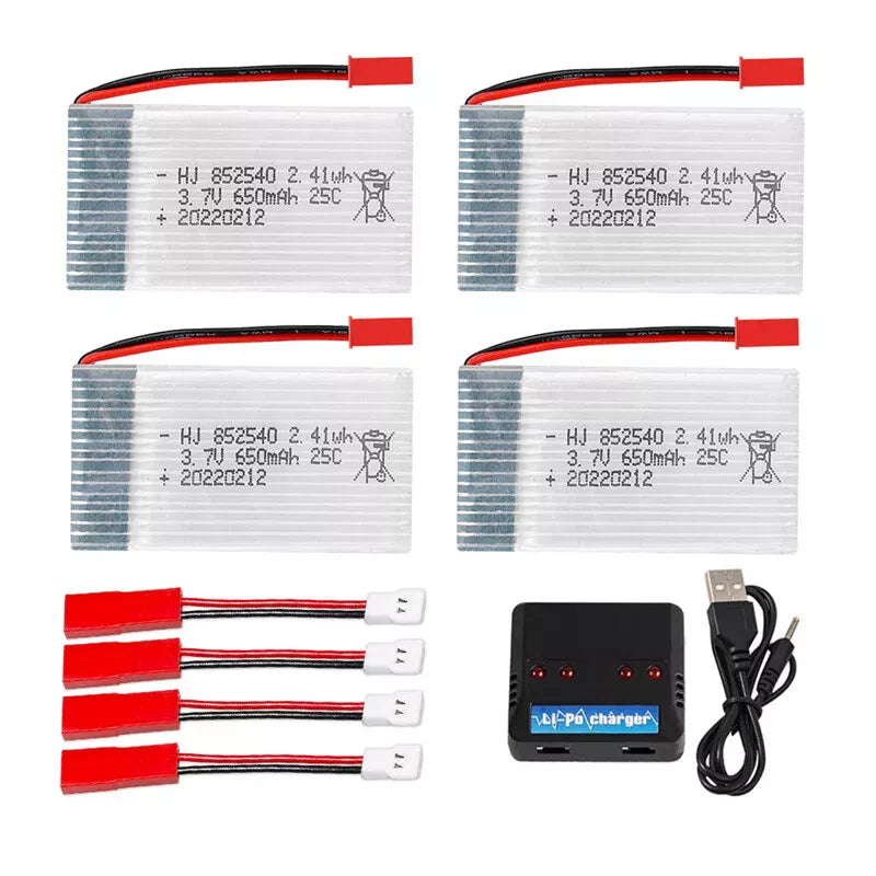4Pcs 650mAh 3.7V 25C Lipo Battery w/ 4 Port Charger for RC UAV Drone Vehicle USA