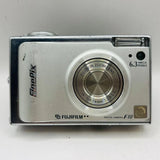Silver Fujifilm FinePix compact digital camera with Fujinon zoom lens, 6.3MP.