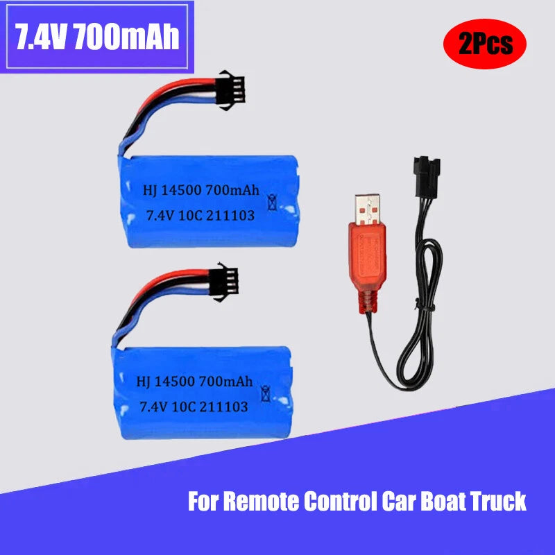 7.4V 700mah Lipo battery with USB charger For MN45 WPL D12 RC Boat Gun Speedboat
