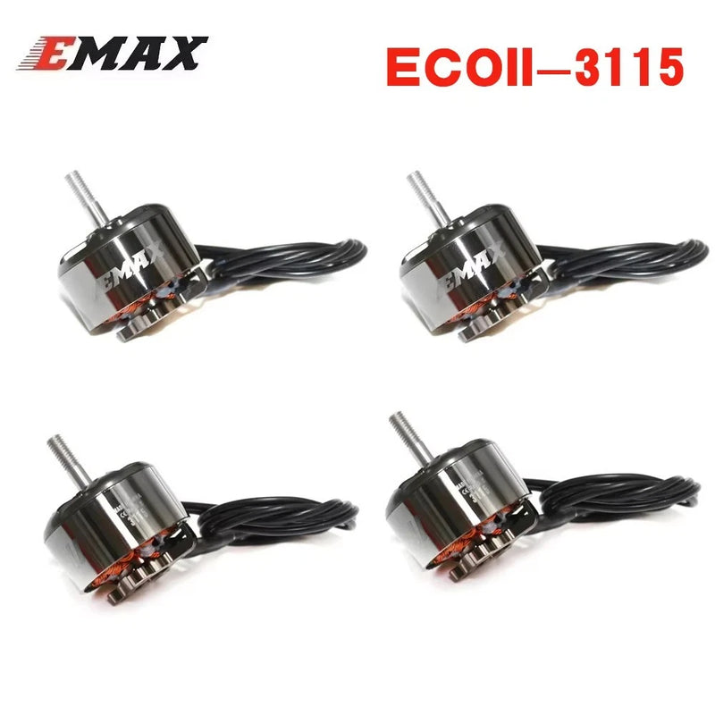 4x EMAX ECOII-3115 brushless RC drone motors with wires and shafts
