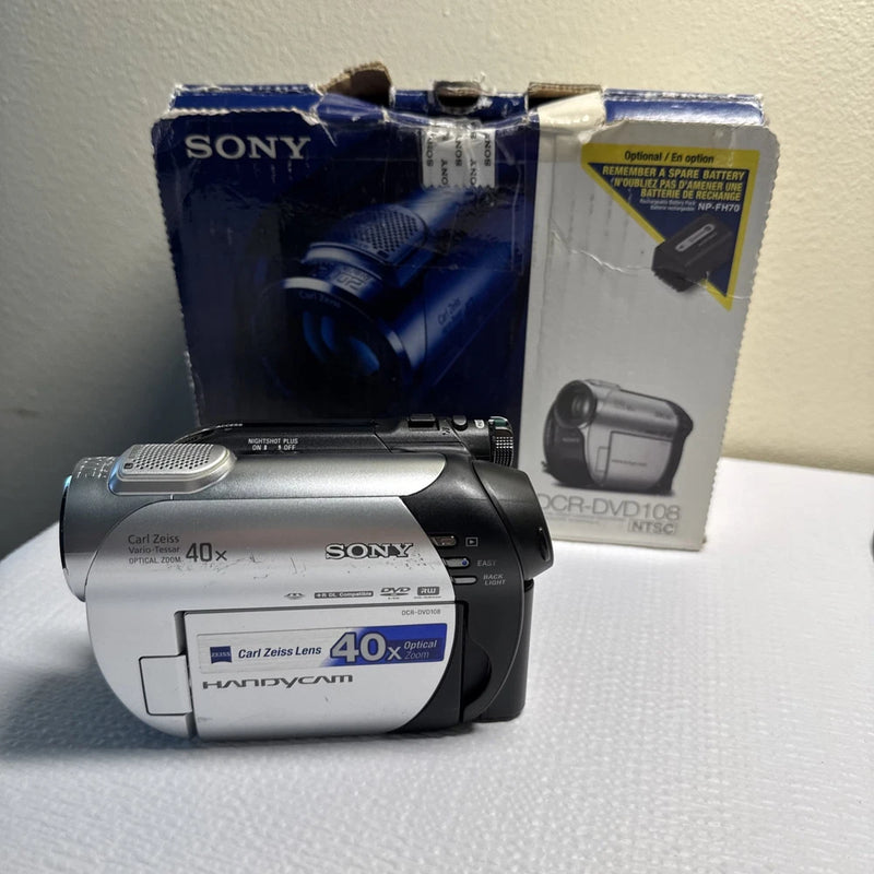 Sony Handycam DCR-DVD108E Camcorder With Box And Cables And Disc.