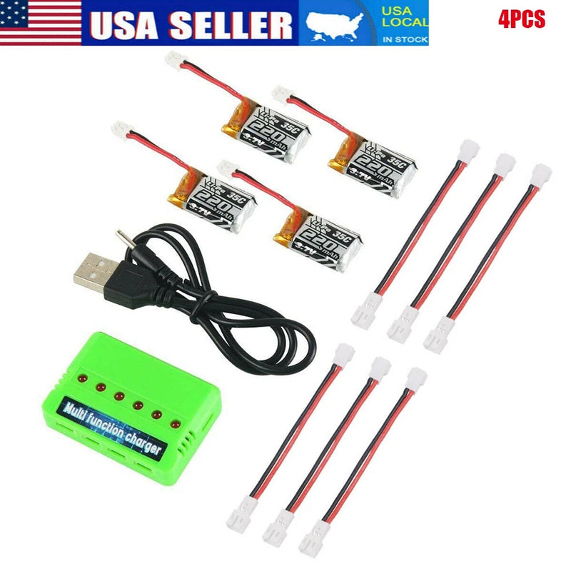 4Pieces 3.7V 220mAh 1S LiPo Battery 6in1 Charger for Eachine E010 JJRC H36 NIHUI Battery