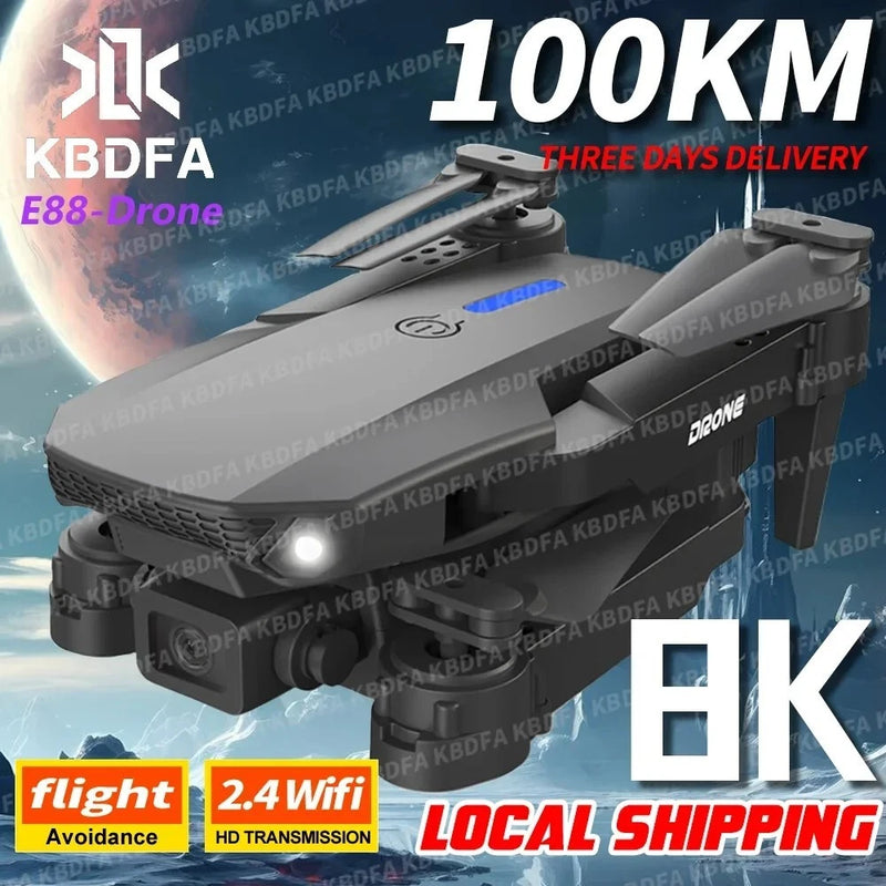 FPV drone with 4K camera, front LED lights and foldable landing legs