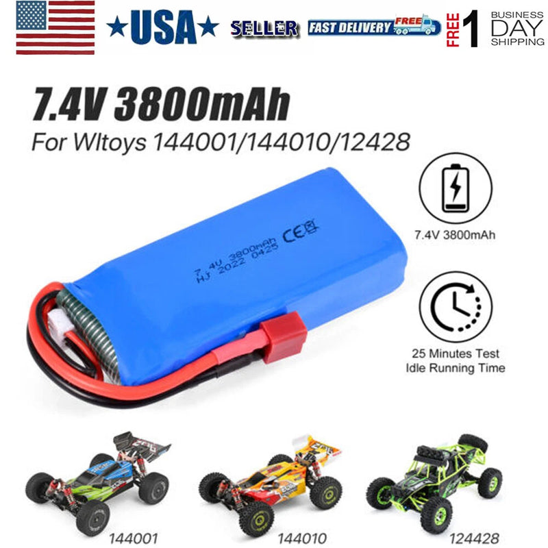 7.4V 3800mAh 2S LiPo Battery for Wltoys RC Car 144001/144010/124017/124019 1/10