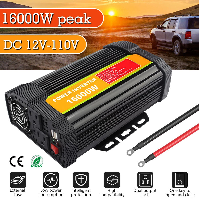 16000W Peak Car Power Inverter DC 12V-110V Power Sine Wave Converter Transformer