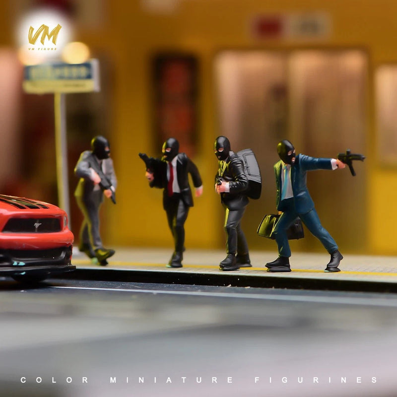 Diorama Model 1/64 4Pcs Suit Robber Man Doll Scene Props Model Miniatures Figure