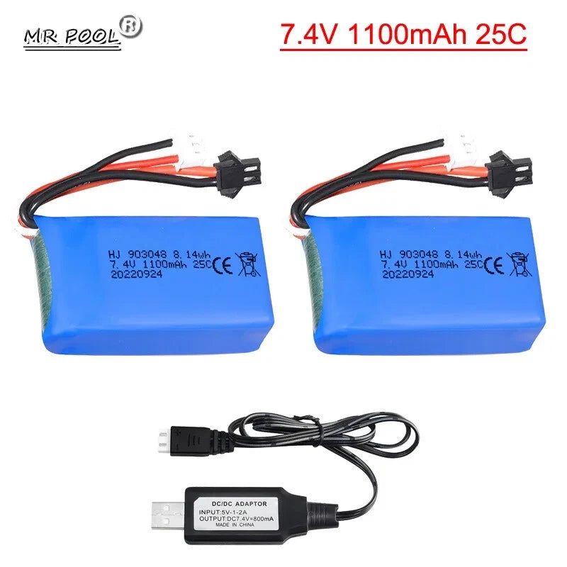 2x 7.4V 1100mah 25c LiPo Battery  for Wltoy RC Car Part A949 A959 A969 A979 K929
