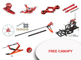 Red CNC performance package parts kit with blade frame and hardware pieces