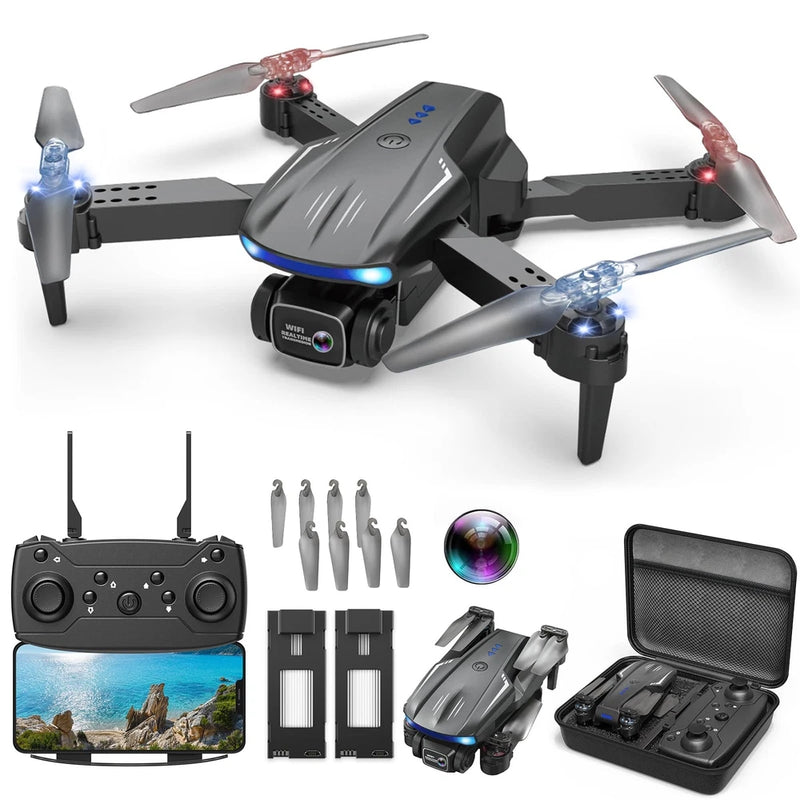 Foldable quadcopter drone with 1080p camera, black, with remote controller and accessories