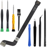 Drone gimbal camera accessory tool set with flat ribbon cable, blades, tweezers, and bits