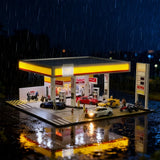 1/64 Diorama Diecast Car Garage Model LED Light Car Display Gas Station Scene US
