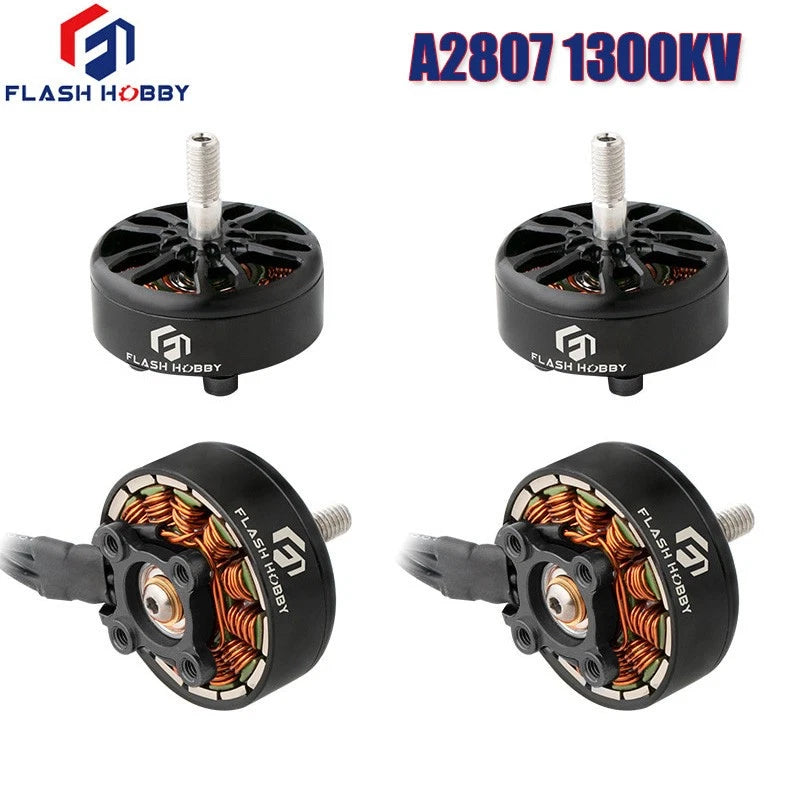 Black brushless RC motor with copper windings and threaded mounting shaft