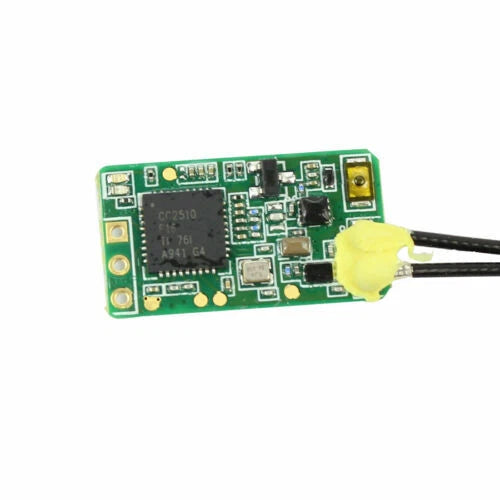Frsky XM+ Plus micro receiver PCB with green board and two black wires