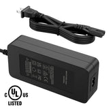 Black AC power adapter with DC output connector and US plug, power charger