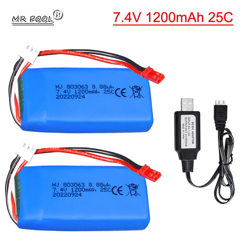 1Pcs 7.4V 1200mAh 25C Lipo Battery + USB for Tarantula X6 H16 Quadcopter Rc Car