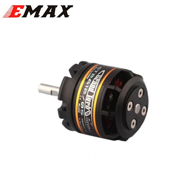 Black brushless RC motor with 5mm shaft and orange label, GT series connector