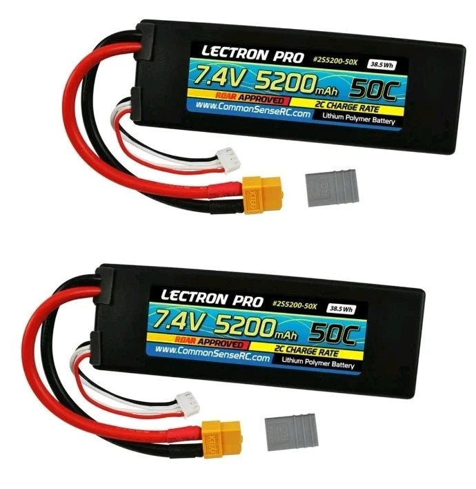 Combo Lectron Pro 7.4V 5200mAh 50C Lipo Battery w/ XT60 Connector + CSRC adapter Battery