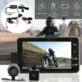 Dual-lens motorcycle dash cam with front screen display and waterproof rear camera