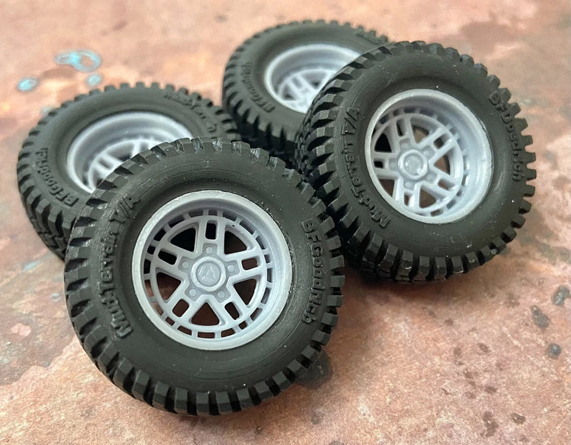 1/24 Scale:  18-Inch Fuel Nitro Wheels W/ Mud Tires; Jeep, Resin 1/25, 3D Print