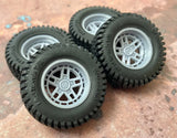 1/24 Scale:  18-Inch Fuel Nitro Wheels W/ Mud Tires; Jeep, Resin 1/25, 3D Print