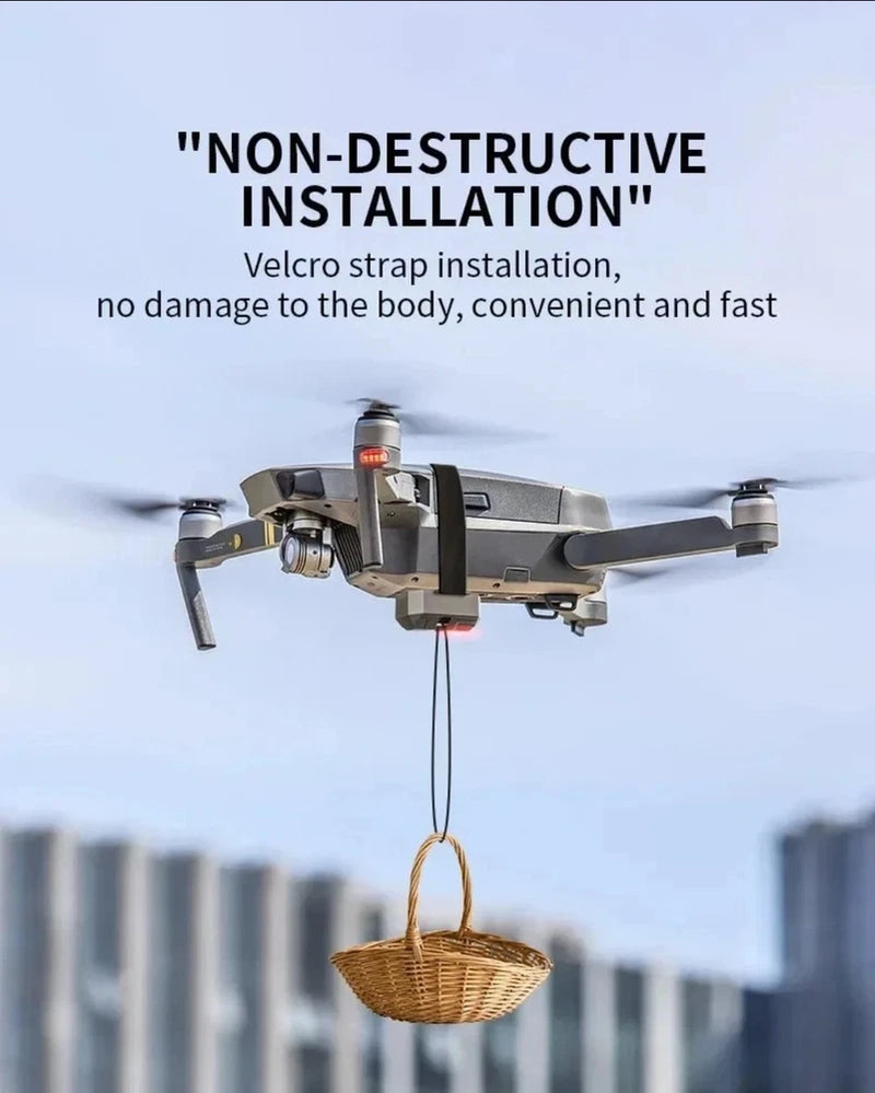 Universal drone airdrop system with gripper and hanging woven basket