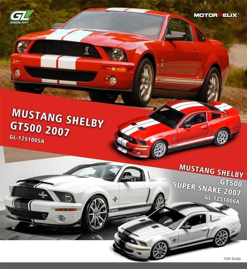 GreenLight & Motorhelix 1:64 Mustang Shelby GT500 Diecast Model Car